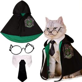 Костюм для собак та котів з окулярами та краваткою, косплей, Slytherin, розмір M
