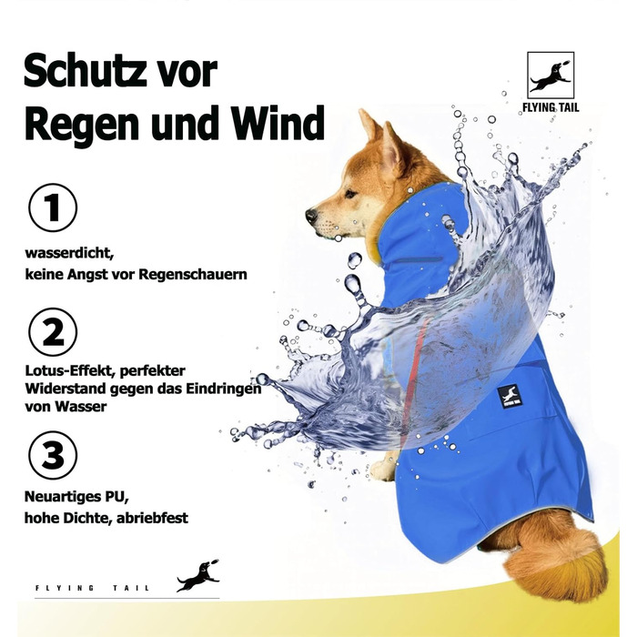 Дощовик для собак, не жорсткий, супер м'який, з відбиваючими елементами, регульований, легкий у надяганні, отвір для повідка, S-XXXXXL, блакитний, розмір S