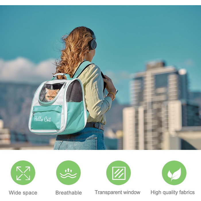 Рюкзак для тварин Surmounty з сіткою, складаний рюкзак для кота/собаки з мискою для подорожей, водонепроникний оксфорд, до 15 кг (зелений)