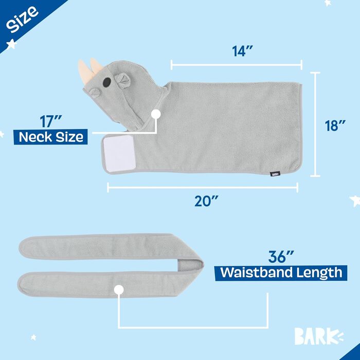 Рушник для собак BarkBox – халат для купання, швидко сохне, колір 'Носоріг', розмір S