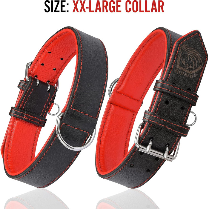 Нашийник для собак Riparo з екошкіри, регульований, посилений, чорно-червоний, L