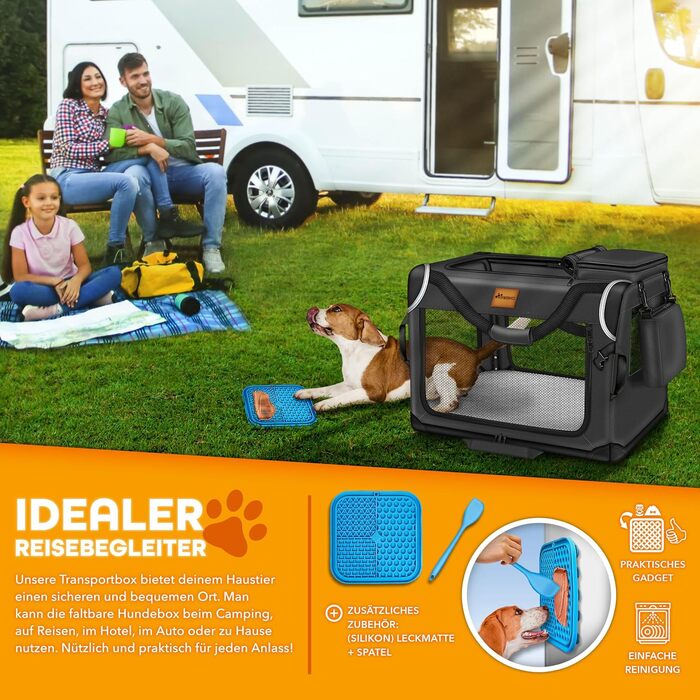 Трейлер для собак TRESKO® XXXL (102x69x69 см) з підкладкою, лопаткою та світловідбивачами | Переноска для собак та котів | Автомобільний трейлер для собак великих та малих порід | Міцна переноска для собак чорного кольору XXXL (102x69x69 см)