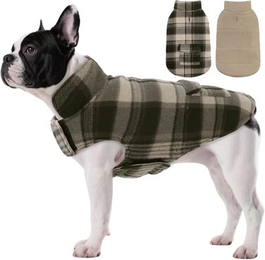 ASENKU Теплий зимовий одяг для собак маленьких порід. Зимова куртка для собак, флісова, реверсивна, водонепроникна, вітрозахисна, з отвором для повідка. Колір: зелений (M, коричневий)