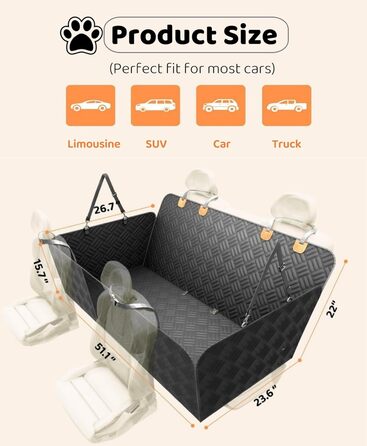Захисний чохол на сидіння автомобіля для собак, універсальний, чорний, з отворами для ременів безпеки, для SUV/Auto/Вантажівка, ромбічний