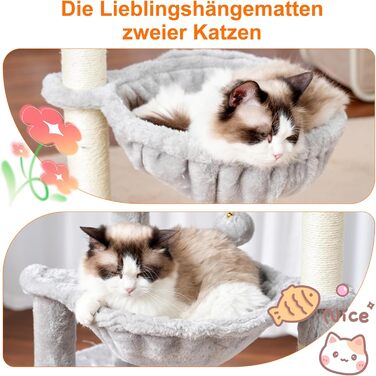 Кігтеточка для котів Heybly Kratzbaum 100 см: комплексна кігтеточка з платформою, гамаком, іграшками, сірого кольору HCT006SW