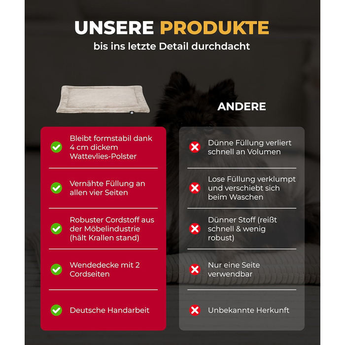 Килимок для собак HS-Hundebett® Cord з наповнювачем XS – Практичний килимок-трансформер – М'яка лежанка для собак – Комфортний відпочинок – Зелений, Made in DE, 75x115 см