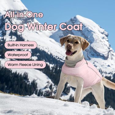 Водонепроникний зимовий теплий одяг для собак середніх порід QBLEEV з інтегрованим шлейкою та світловідбиваючими елементами, рожевий