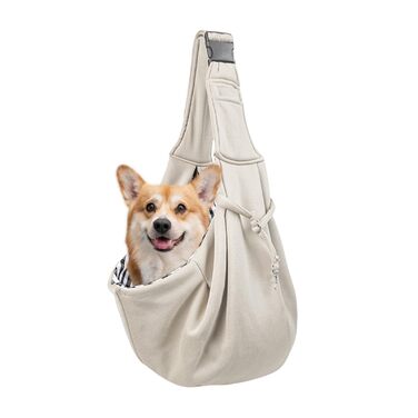 Сумка-переноска для собак, переноска для цуценят, регульовані ремені через плече та груди, легка переноска для тварин у подорожах, на прогулянках та до ветеринара, бежева