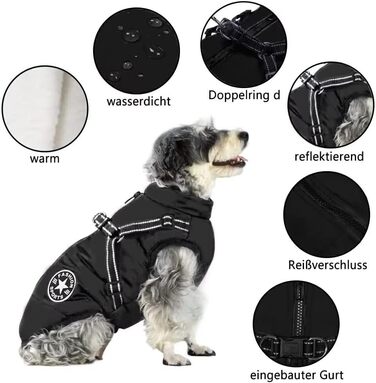 Зимовий жилет для собак, водонепроникний, з D-початком, для маленьких собак (3XL, Чорний)