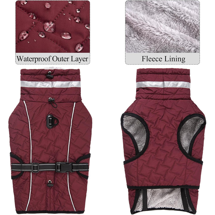 Водонепроникний зимовий теплий куртка для собак з підсумком, відбиваючий, для малих, середніх та великих собак (L, Червоний)