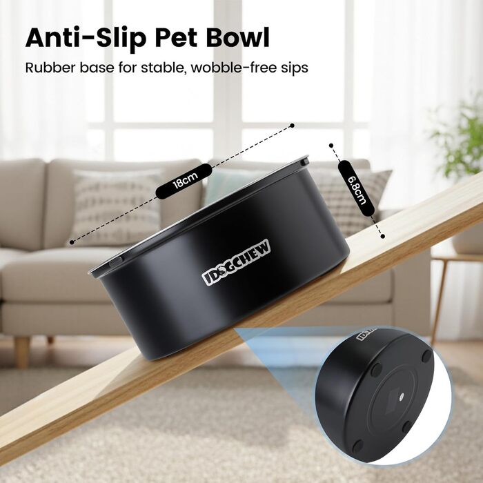 Миска для собак 1л без обливання, з нержавіючої сталі, чорна. Анти-обливання, з протиковзким дном, легко миється, сумісна з посудомийною машиною