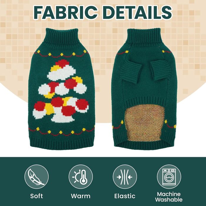 Зелений теплий пуловер для собак на Новий Рік та Різдво - для дрібних порід (Даксель, Ши-тцу, Пудель)