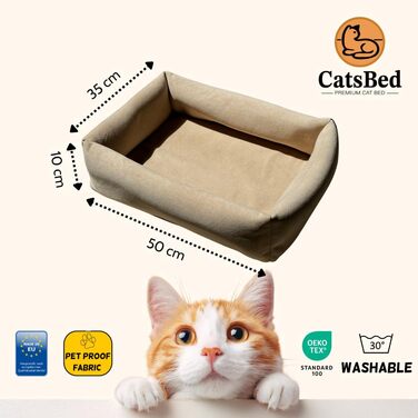 Преміум ліжко для котів - Комфорт та стиль з Magic Velvet, тканина: сертифікована Ökotex 100, стійка до подряпин та легко чиститься (Бежевий)