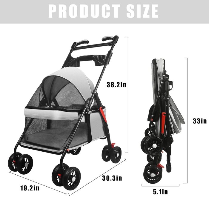 Дитяча коляска для тварин з розкладним відсіком для собак та котів, модель B JY-Gray