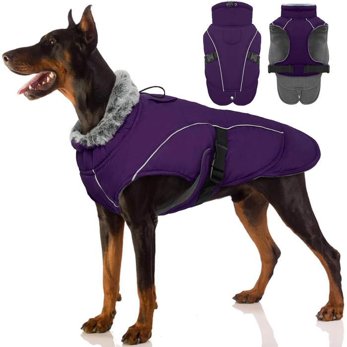 Водонепроникна куртка для собак XL, тепла флісова жилетка для великих собак, камуфляж, фіолетовий (A-Lila)