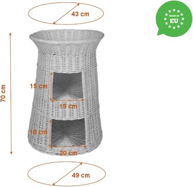 Корзина для котів для сну - котяча хатинка для дому - розмір 43 x 49 x 70 см, кругла - котяча печера з лози, трирівневе ліжко для собак або котів з пральним подушками в кольорі слонова кістка - лакована корзина з бежевими подушками
