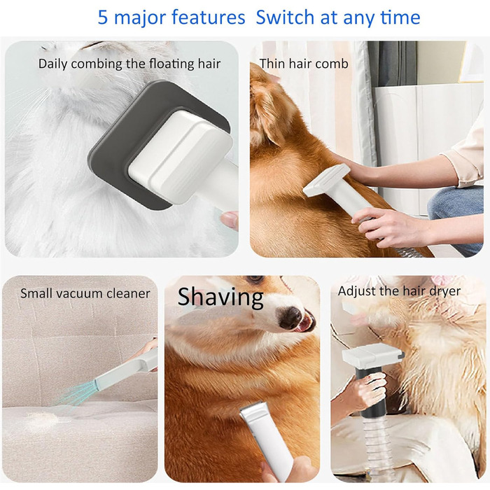Набір для грумінгу собак з вакуумом, професійний, 1.8л, 5 інструментів, видаляє 99% шерсті, для собак та котів