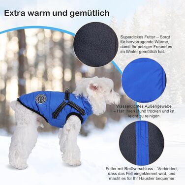 Зимова куртка для собак з начосом та жінним поясом (XL, блакитна)