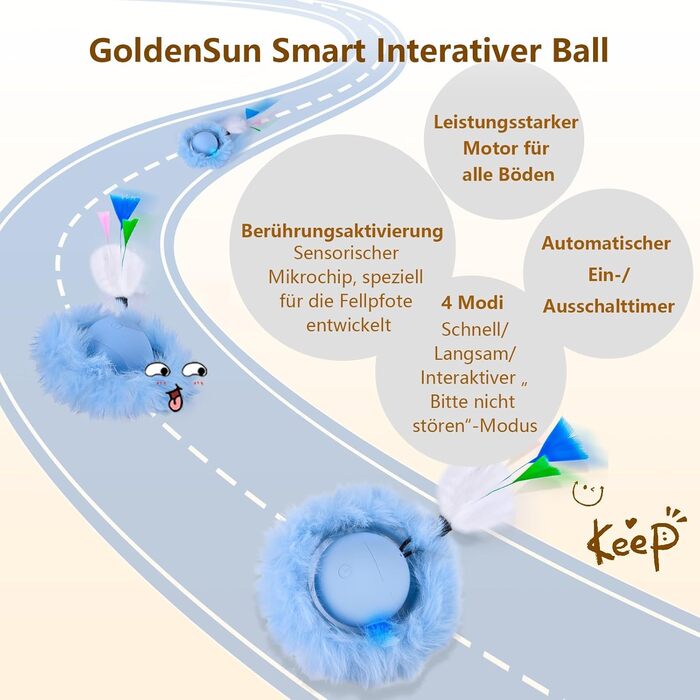 Іграшка для котів GoldenSun: м'ячик з дзижчанням, килимок з мишками, 5-лочкове хованки, блакитний колір
