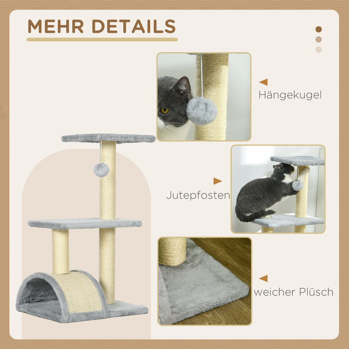 PawHut Cat Tree 72 см Котяча вежа з плюшевими кульками, стовбури з сизалю, платформа, кігтеточка Багатоярусна кігтеточка для кішок, лазіння по дереву, для середніх кішок, світло-сірий | Аосом