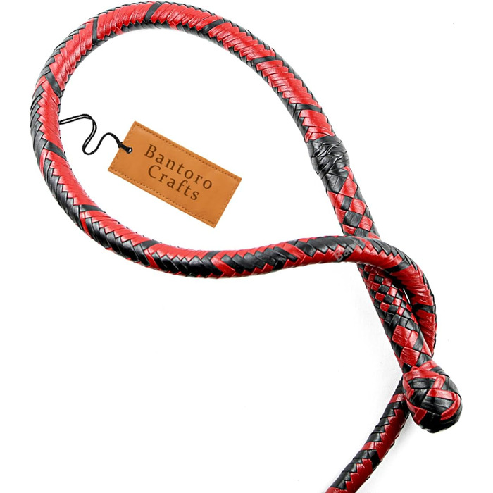 Чорна та червона батогом з кенгурячої шкіри, важка батогом для биків з 16 плетінням, плетений шкіряний корпус та шкіряна підкладка всередині, гучна, дзвінка батогом, Індіана Джонс, верховая їзда (10 футів (3 метри))