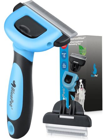 Гребінець для собак та котів BluePet для короткошерстих порід, видаляє випадаючу шерсть та підшерсток. Ідеальний гребінець для собак та котів під час линяння (розміри M та S, ширина гребеня 66 мм та 50 мм, колір: блакитний)