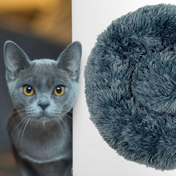 Кругле ліжко для собак та котів Donut, м'яке, пухнасте, темно-сіре, різні розміри та кольори