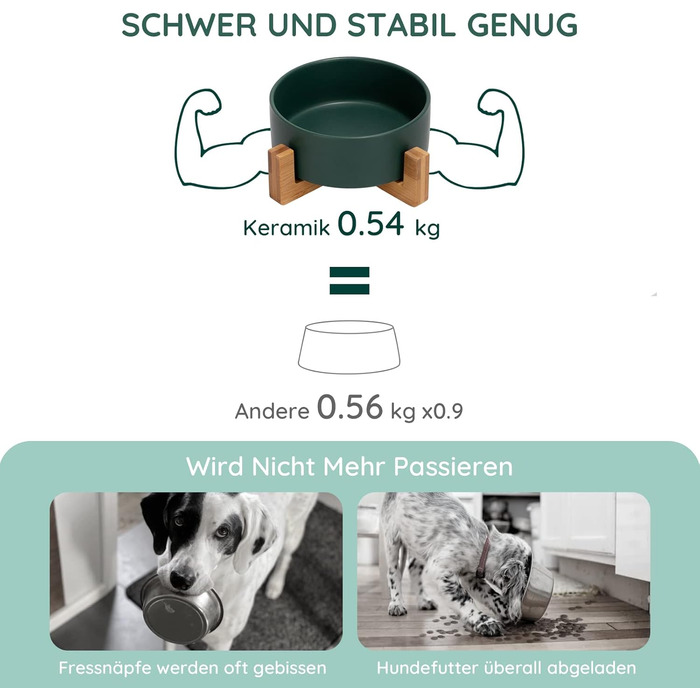 Миска для котів та маленьких собак SPUNKYJUNKY з бамбукового підставки (400 мл, зелена)