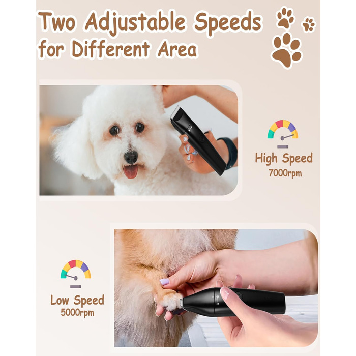 Набір для догляду за собаками 4-в-1: стрижка, підрізання кігтів, USB-C, бездротовий триммер для собак та котів