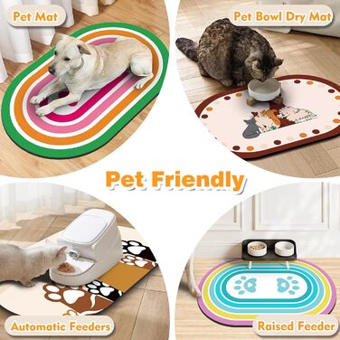 Нековзна підкладка під миску для собак, вбираюча підкладка для собак і котів, 61x40.5 см, для кількох тварин, сумісна з автоматичними годівницями та двома мисками, бежева