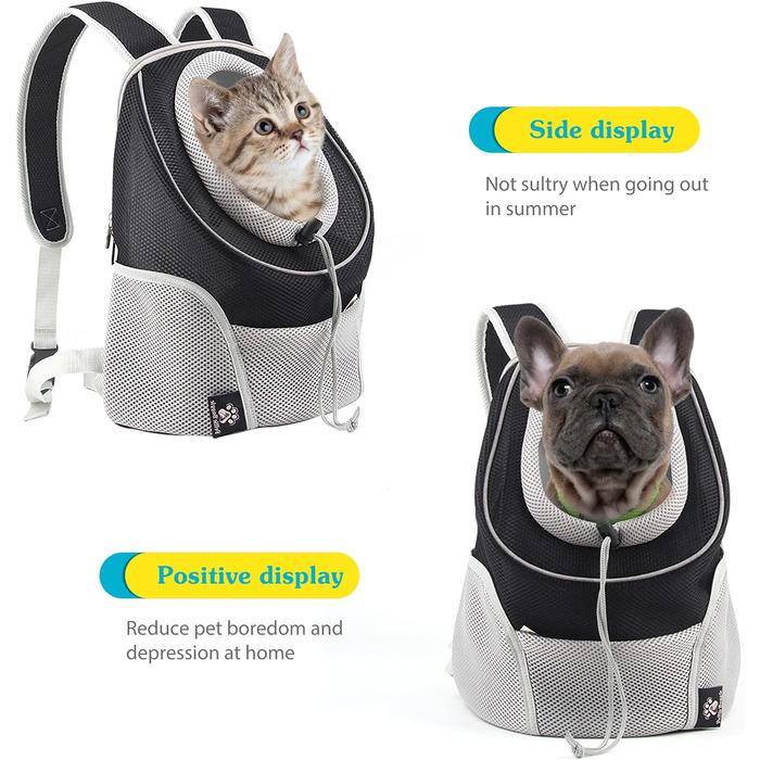 Рюкзак для собак та котів PETCUTE: зручна переноска з висувною головою та знімним килимком, чорний