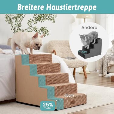 Сходинки для собак маленьких порід, 5 сходинок, 60 см, знімний чохол (світло-коричневий) 75x50x60 см