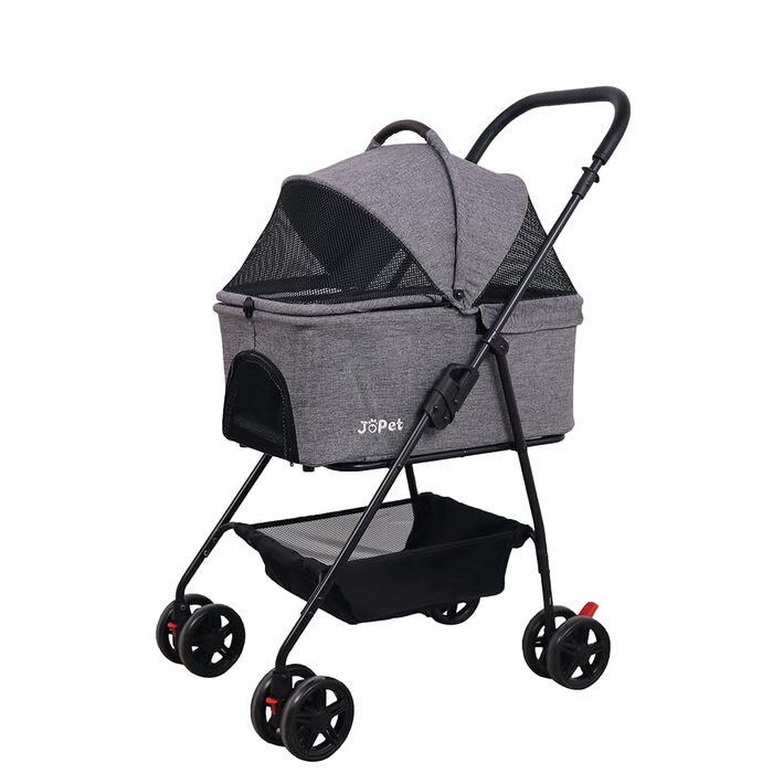 Складаний візок для тварин Tierwagen для собак та котів, легкий та компактний, знімний кошик, темно-персиковий/темно-сірий (сірий)