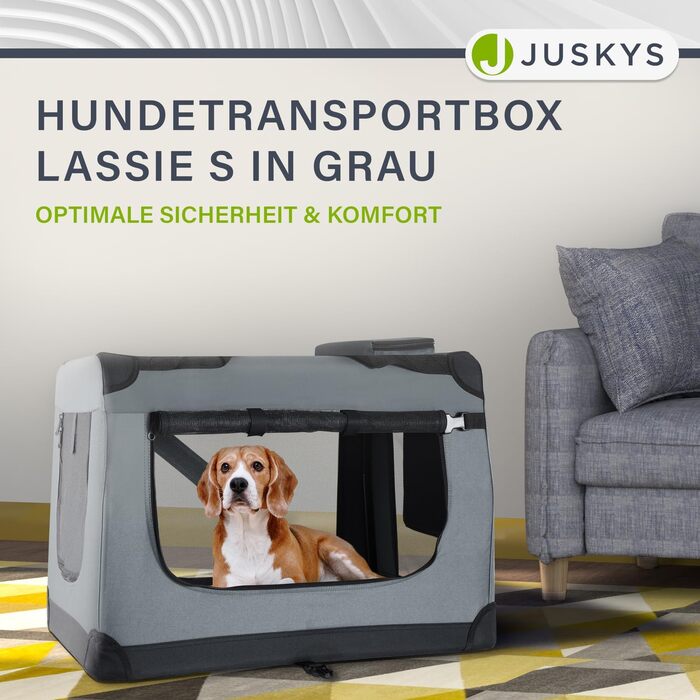 Складана транспортна коробка для собак і котів Juskys Lassie L, 50x70x52 см, з ковдрою, сумкою та ручками, сірий, оксфорд, переноска для авто та дому