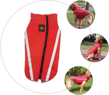Водонепроникний дощовик для собак MERRYHAPY з флісовою підкладкою та світловідбиваючими смугами (45x55 см, червоний)