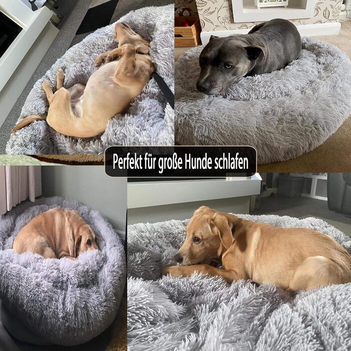 Ортопедичне ліжко для собак XL з піною з пам'яті: овальне, антистрес, плюшеве, для великих та середніх собак. Сіре, зручне, для відпочинку.