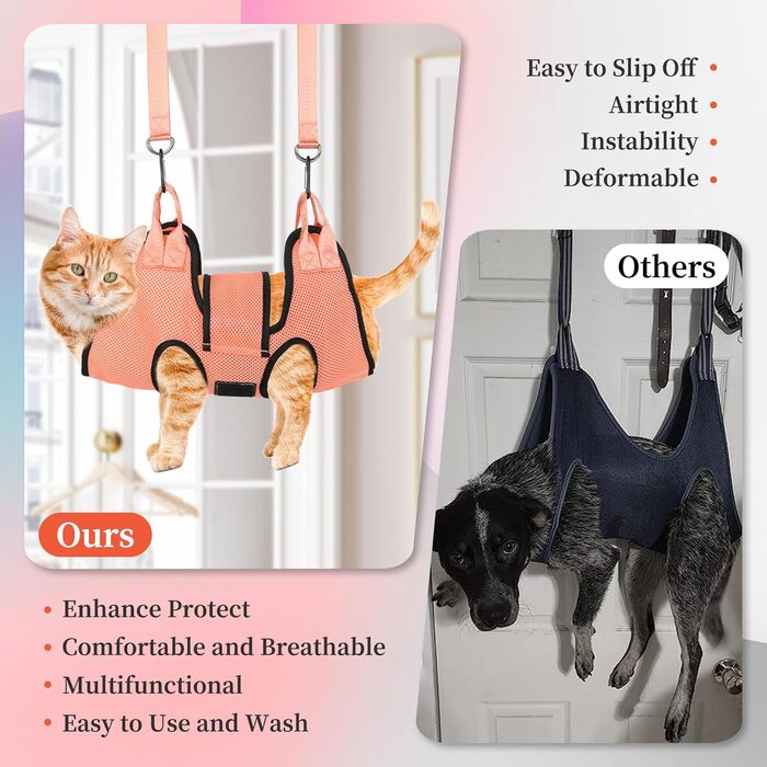 Гамак для грумінгу собак PatiencET, гамак для догляду за тваринами для котів та собак з ремінним кріпленням, петля для стрижки нігтів з обрізачем/триммером, пилка для нігтів, гребінець для тварин (S) Помаранчевий