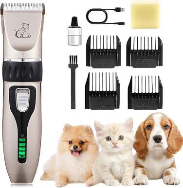 Машинка для стрижки собак, акумуляторна бездротова з 4 насадками, для собак, котів та всіх типів шерсті