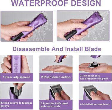 Професійний набір для догляду за шерстю тварин: собаки, коти, коні. Бездротовий, 5-в-1, тихий, потужний, акумуляторний. Для густої шерсті (фіолетовий)