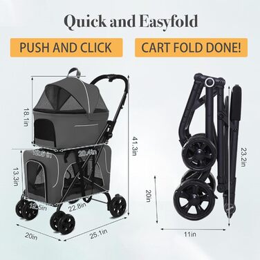 Дитяча коляска для собак 4-в-1, блакитна: для малих/середніх собак, з сумкою-переноскою, для 2 собак/кішок