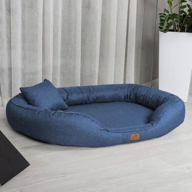 Ортопедичне ліжко для собак Tierlando® Sammy з віскоеластичним матрацом та високим бортиком з міцного поліестеру, 140x105 см, Navyblau Meliert