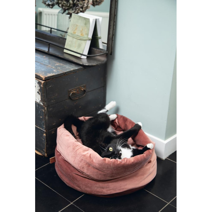 Корзина для кота Lotte Fluco, оксамит, рожева, 45x45x35 см