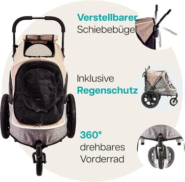 Innopet Sporty Evolution Latte: прогулянка для собак 2-в-1 (будка та велосипедний причіп), бежевий/сірий, до 30 кг, з дощем та світловідбивачами
