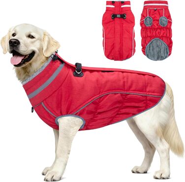 Водонепроникний та вітронепроникний теплий накидка для собак, розмір M, червоний. Підходить для цуценят та маленьких/великих собак, з інтегрованим повідком. (Getaway Solids)