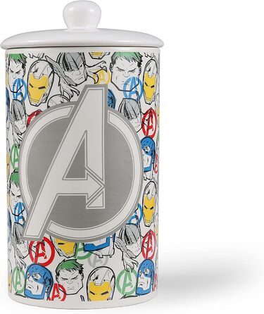 Керамічна банка для собачих ласощів Marvel Avengers, 10x5 см, з кришкою, для зберігання корму, циліндрична, можна мити в посудомийній машині