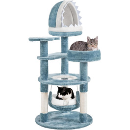 Котячий комплекс Yaheetech Meer Kratzbaum, великий, сучасний дизайн 'Океан', з гамаком та мотузкою з сизалю, 115 см, блакитно-білий