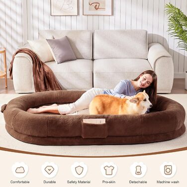 Людина-собака: велике ліжко-мішок для дорослих, 180x122x25 см, з ковдрою, знімний матрац з memory foam, овальне ліжко