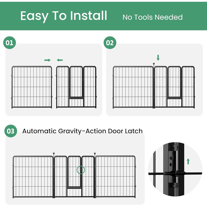 Вольєр для собак HealSmart, 61 см, 8 панелей, міцний метал, портативний, для дому та вулиці, для кемпінгу, двору, автодому, садового паркану, приватності, тераси, білий (чорний, 24 дюйми 8 панелей)