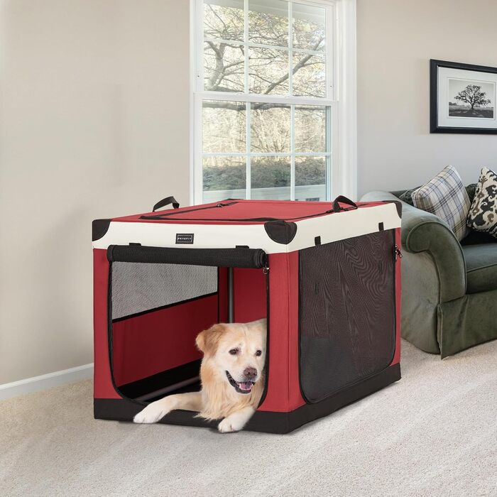 Транспортна переноска для собак Petsfit, велика, червона, розкладна, з міцної тканини та металевим каркасом