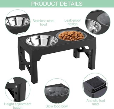 Підвищена годівниця для собак Crynvor, миска для корму та води, регульована по висоті, 5 положень, складана, для середніх та великих собак